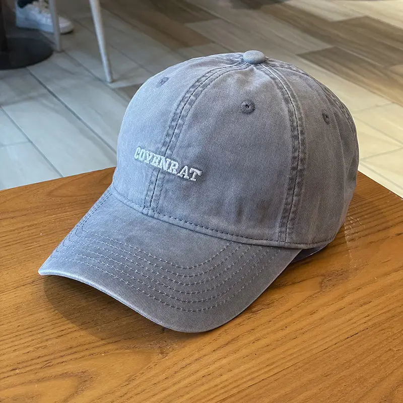 Women's Grey Wash Cotton Baseball Cap with Embroidered Letter — feature 22
