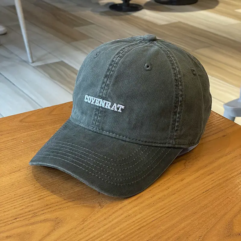 Women's Grey Wash Cotton Baseball Cap with Embroidered Letter — feature 28