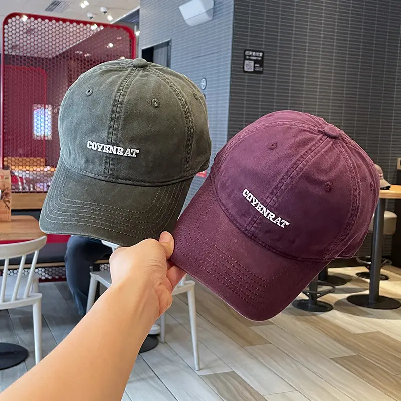 Women's Grey Wash Cotton Baseball Cap with Embroidered Letter — feature 4