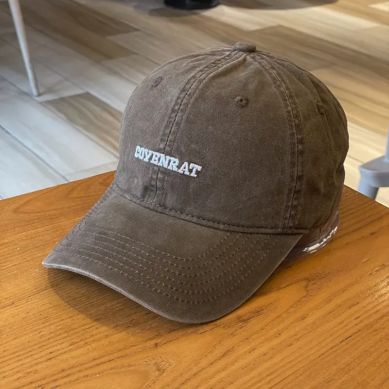 Women's Grey Wash Cotton Baseball Cap with Embroidered Letter - Image 3