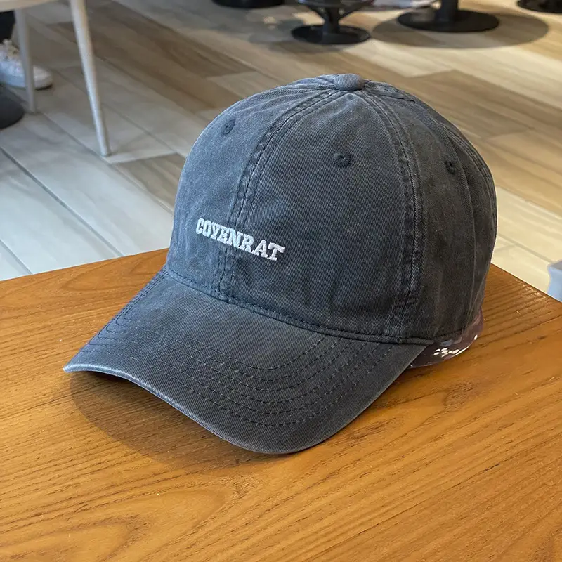 Women's Grey Wash Cotton Baseball Cap with Embroidered Letter - Image 7