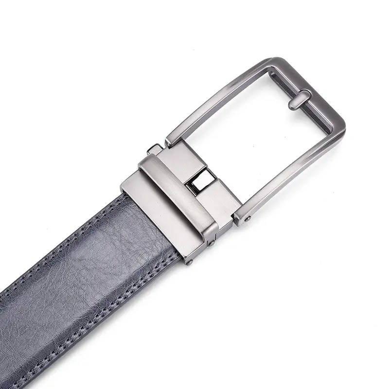 Men's Black Leather Belt with Silver Buckle 3.5" — feature 12