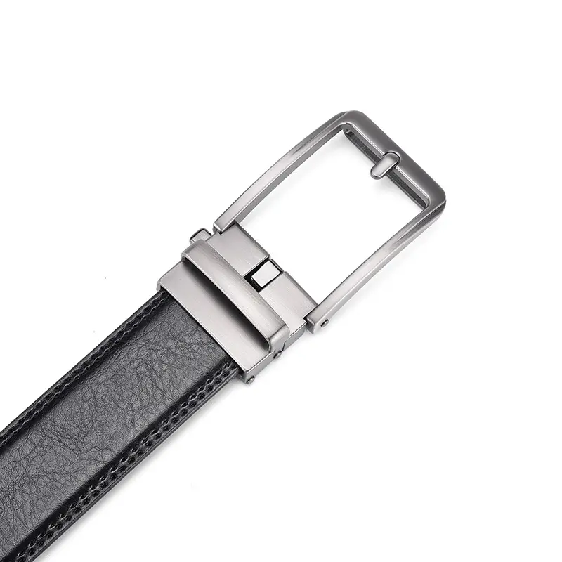 Men's Black Leather Belt with Silver Buckle 3.5" — feature 14