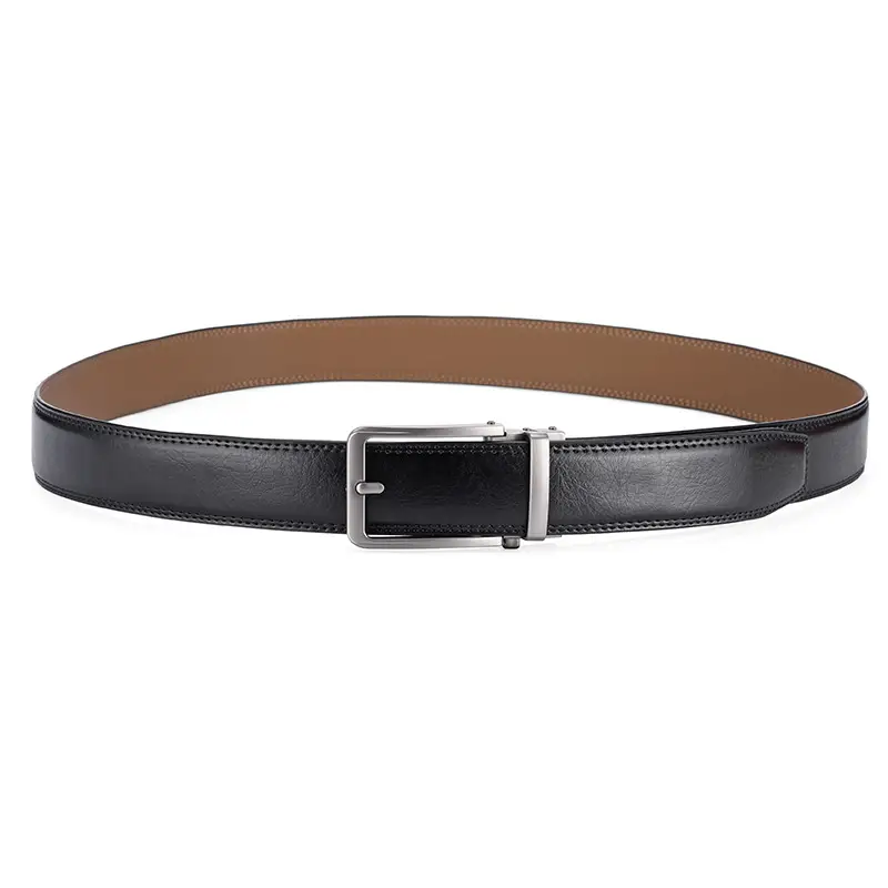 Men's Black Leather Belt with Silver Buckle 3.5" — feature 16