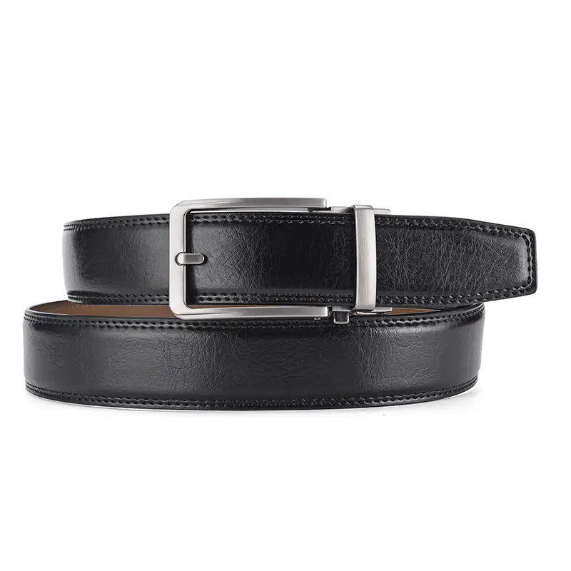 Men's Black Leather Belt with Silver Buckle 3.5" - Image 2