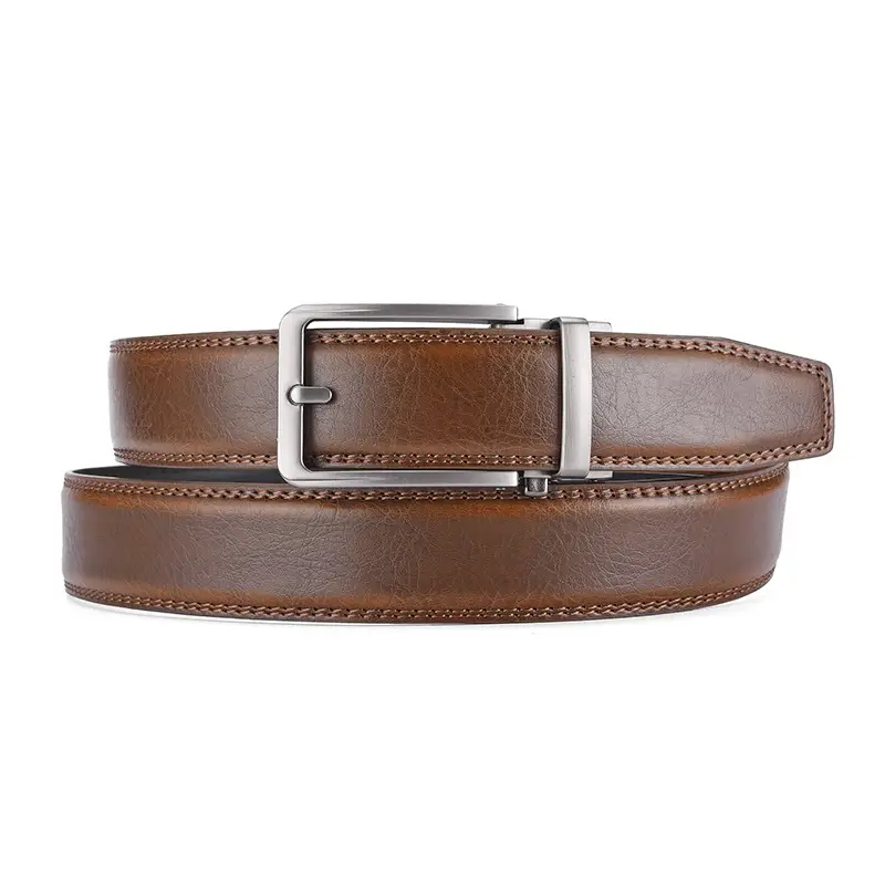Men's Black Leather Belt with Silver Buckle 3.5" - Image 3
