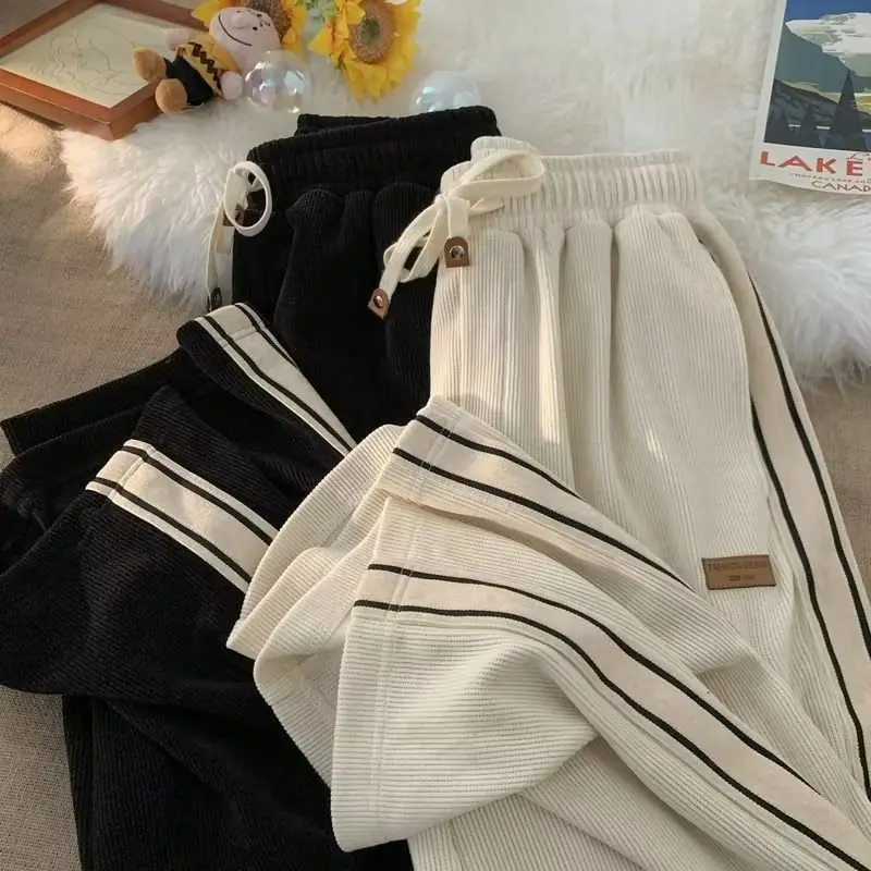 Autumn and Winter fleece-lined Thickened Wei Pants Corduroy Pants Men's Trendy Sports Pants Straight Loose American Casual