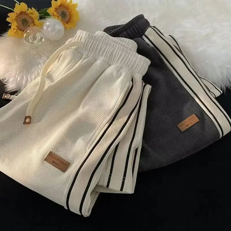 Autumn and Winter fleece-lined Thickened Wei Pants Corduroy Pants Men's Trendy Sports Pants Straight Loose American Casual