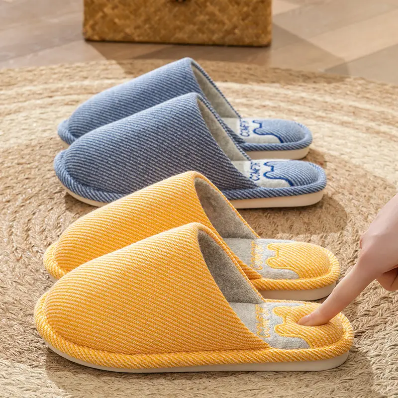 Four Seasons Linen Slippers Women's Winter Spring and Autumn Indoor Cotton Slippers Home Non-slip Couple Household Cotton Slippers Wholesale