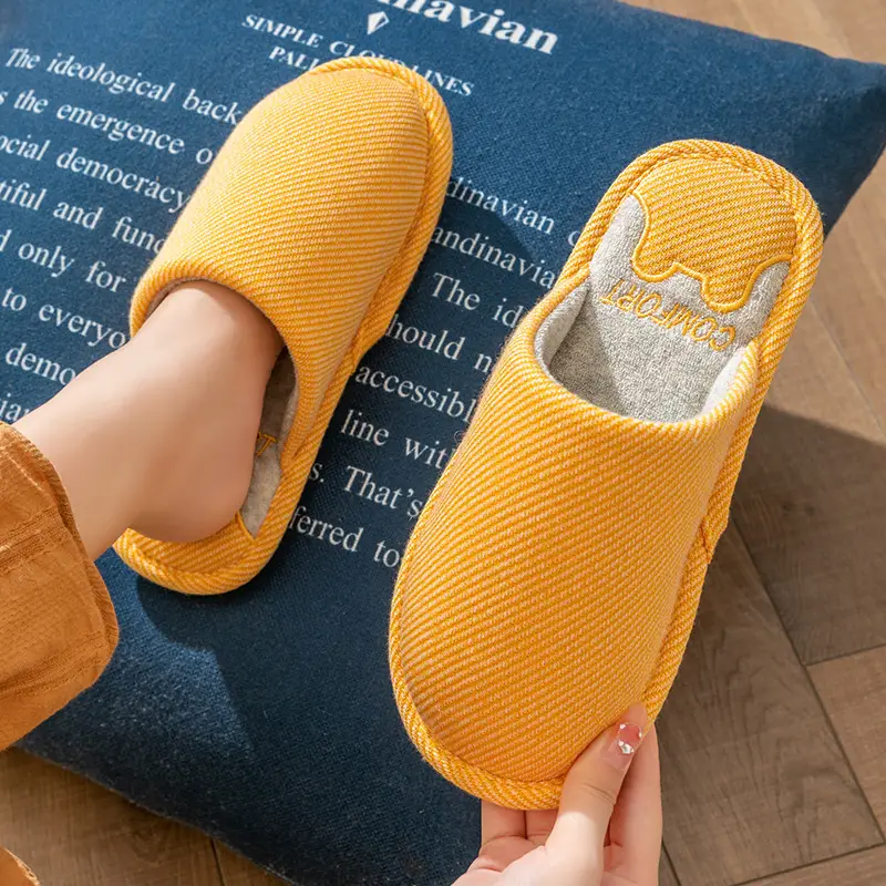 Four Seasons Linen Slippers Women's Winter Spring and Autumn Indoor Cotton Slippers Home Non-slip Couple Household Cotton Slippers Wholesale