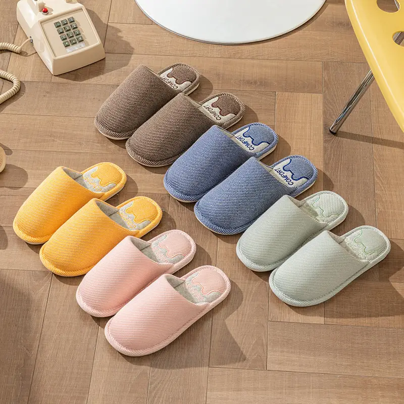 Four Seasons Linen Slippers Women's Winter Spring and Autumn Indoor Cotton Slippers Home Non-slip Couple Household Cotton Slippers Wholesale