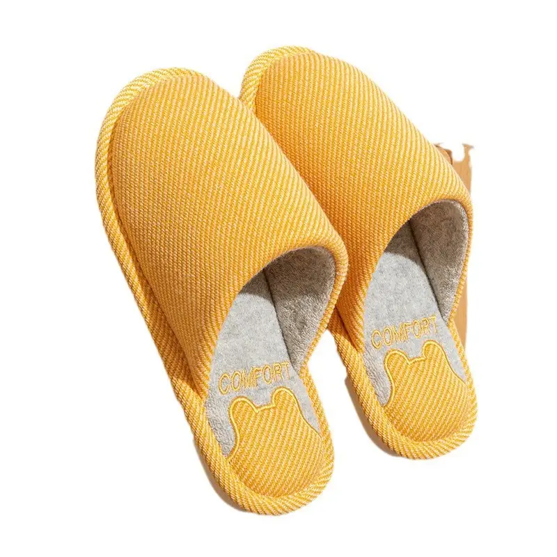 Four Seasons Linen Slippers Women's Winter Spring and Autumn Indoor Cotton Slippers Home Non-slip Couple Household Cotton Slippers Wholesale