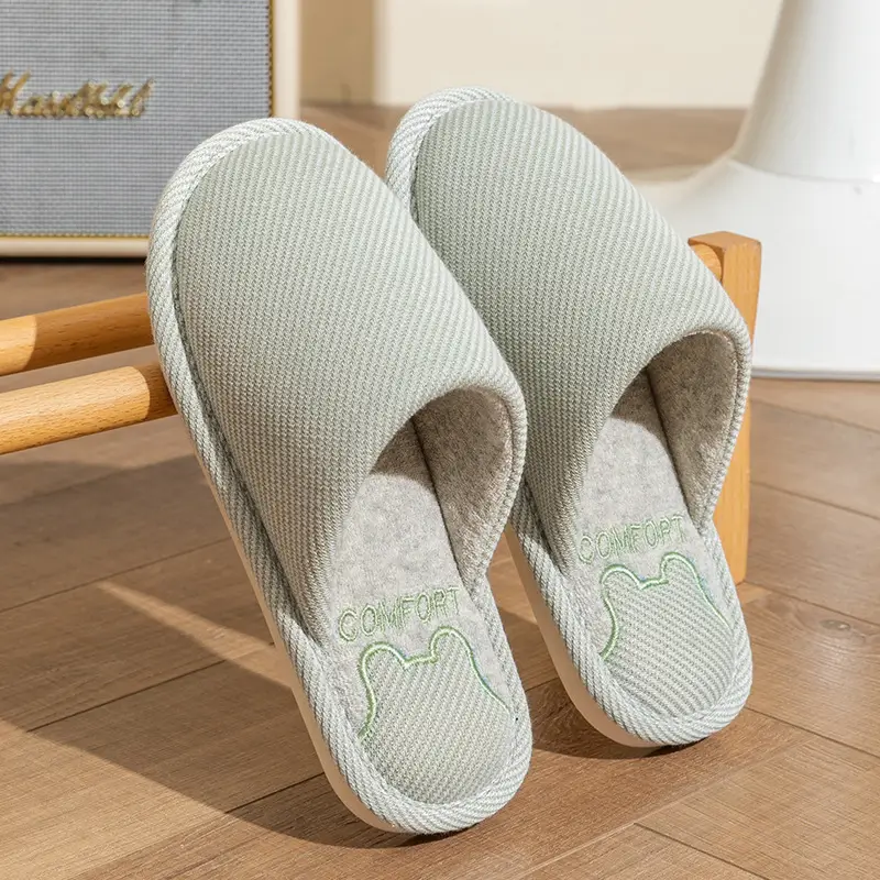 Four Seasons Linen Slippers Women's Winter Spring and Autumn Indoor Cotton Slippers Home Non-slip Couple Household Cotton Slippers Wholesale
