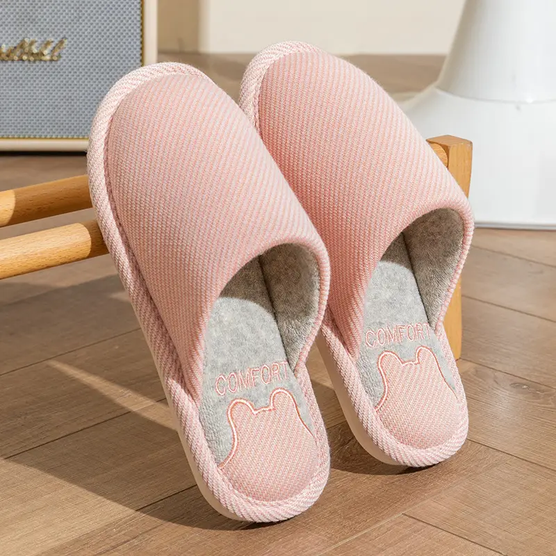 Four Seasons Linen Slippers Women's Winter Spring and Autumn Indoor Cotton Slippers Home Non-slip Couple Household Cotton Slippers Wholesale