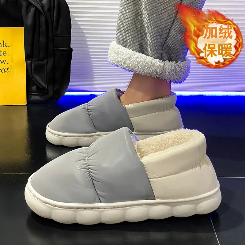 Men's Grey Fleece Warm Slippers Winter - Image 5