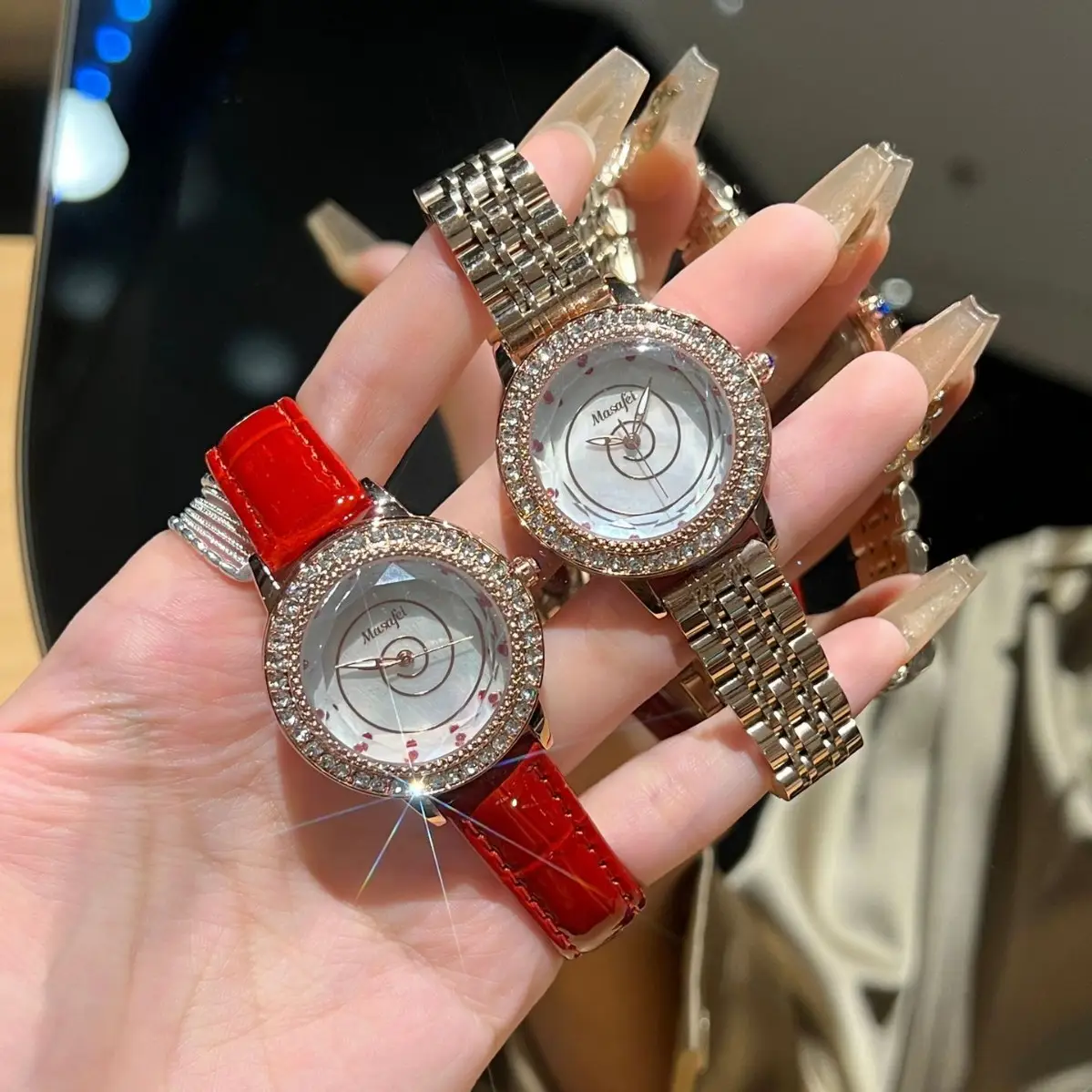 Women's Ferris Wheel Watch Red Leather Quartz Watch Set - Image 6
