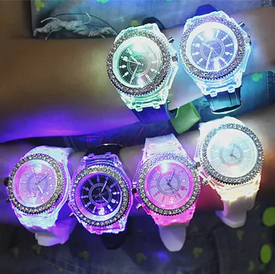 New colorful lighting personality rhinestone led Harajuku South Korea fashion trend for men and women students couple quartz watch