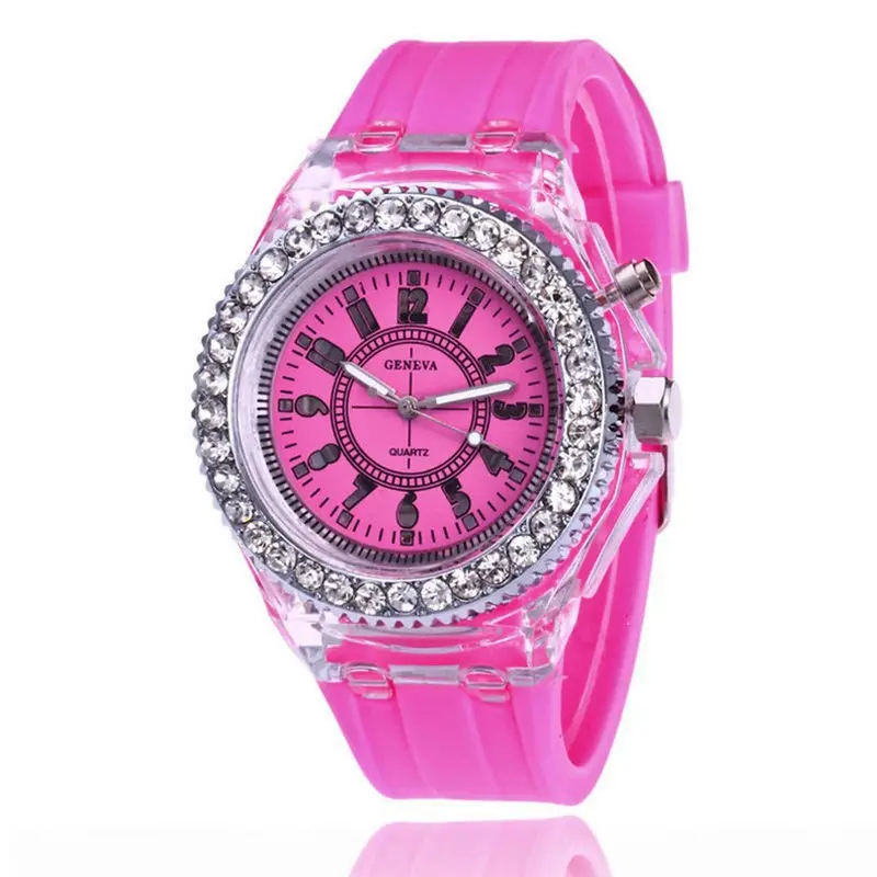 New colorful lighting personality rhinestone led Harajuku South Korea fashion trend for men and women students couple quartz watch