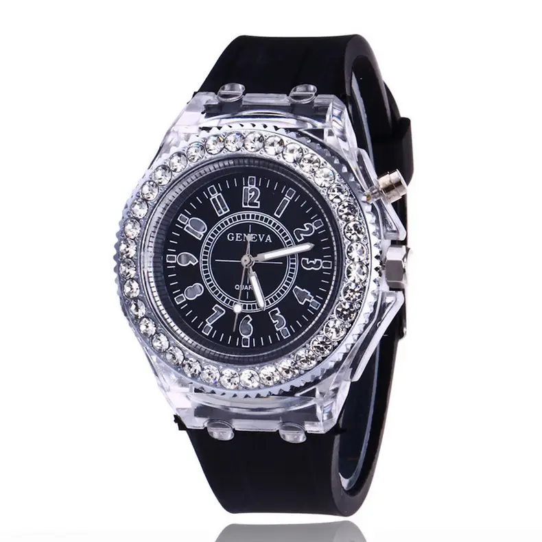 New colorful lighting personality rhinestone led Harajuku South Korea fashion trend for men and women students couple quartz watch