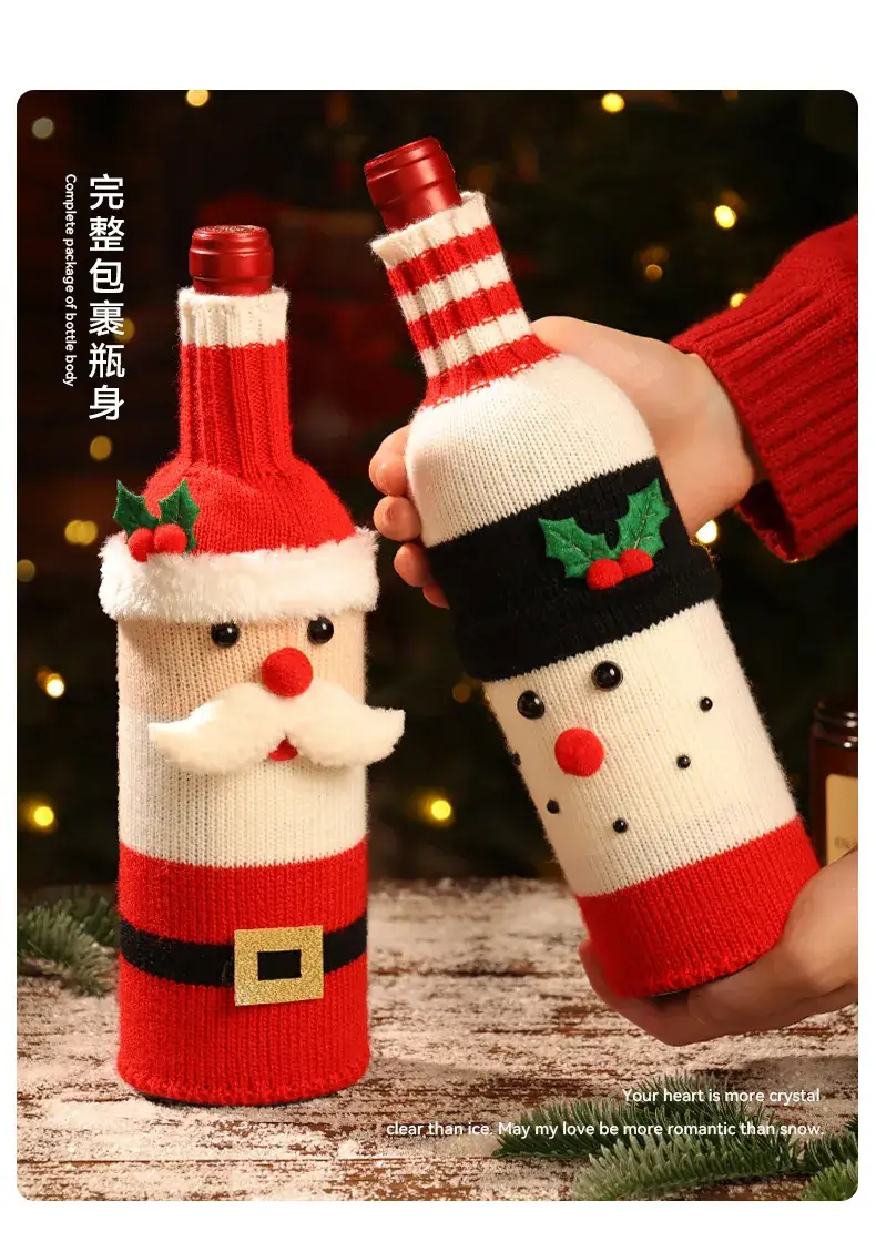 Christmas Wine Bottle Cover Santa Knitted Red — feature 3