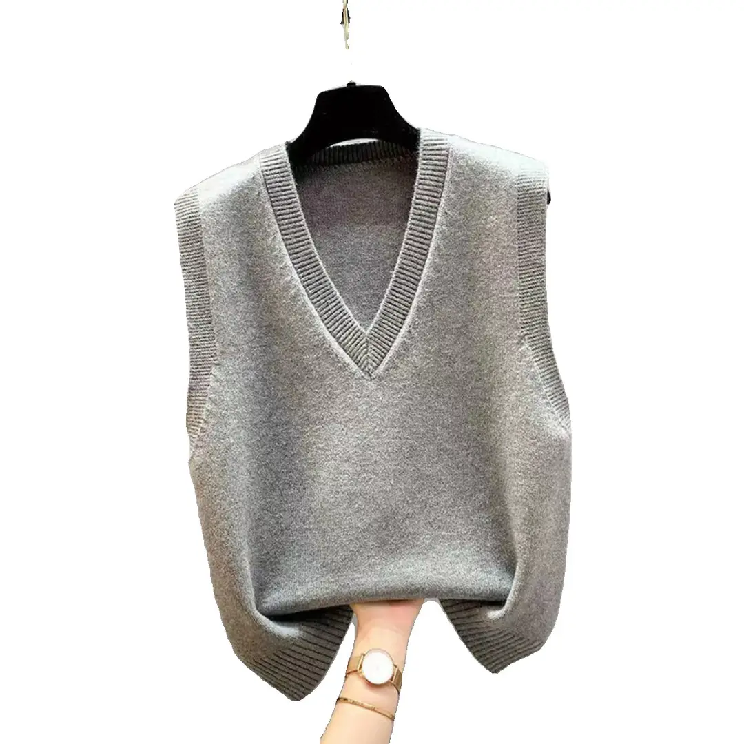 New Knitted Vest Jacket Spring and Autumn Vest Women's Sweater Korean-style V-neck Loose Autumn and Winter Vest Outer Wear