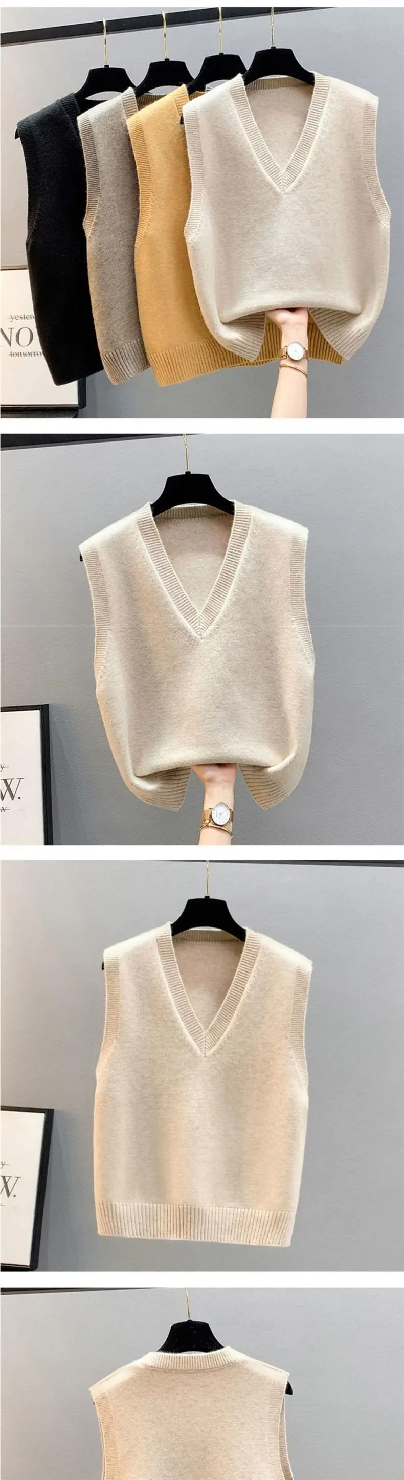 New Knitted Vest Jacket Spring and Autumn Vest Women's Sweater Korean-style V-neck Loose Autumn and Winter Vest Outer Wear — feature 3