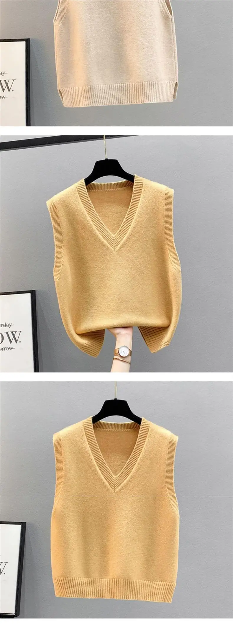 New Knitted Vest Jacket Spring and Autumn Vest Women's Sweater Korean-style V-neck Loose Autumn and Winter Vest Outer Wear — feature 4