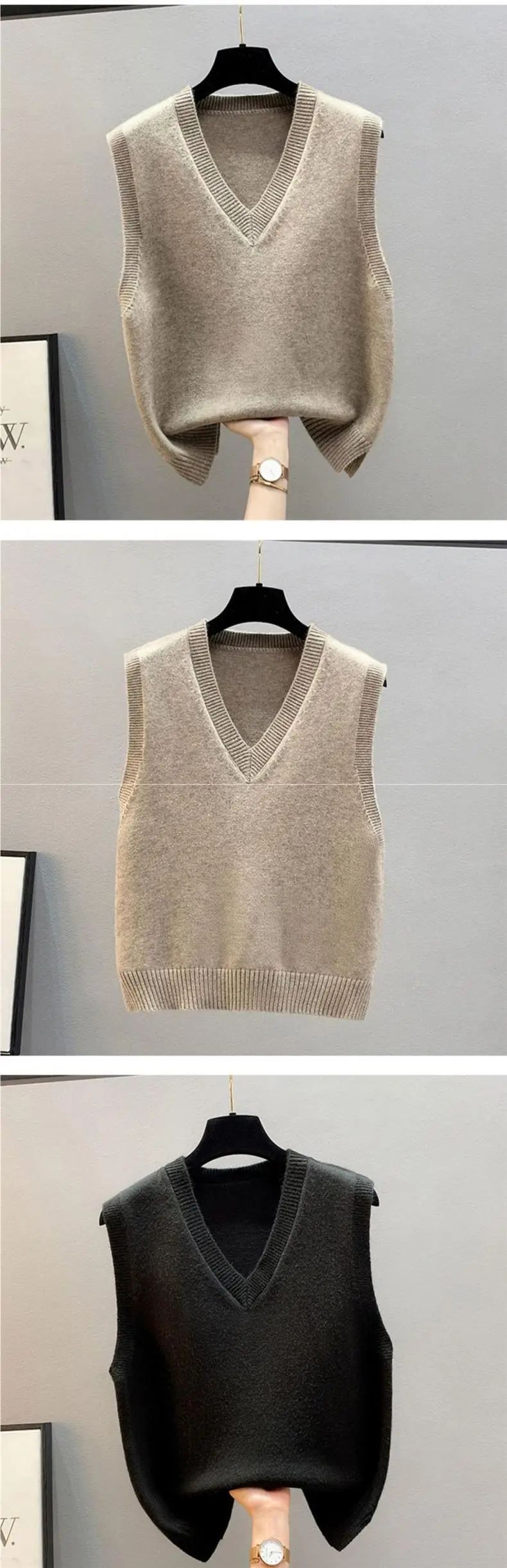 New Knitted Vest Jacket Spring and Autumn Vest Women's Sweater Korean-style V-neck Loose Autumn and Winter Vest Outer Wear — feature 5