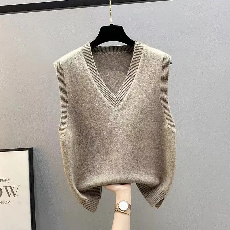 New Knitted Vest Jacket Spring and Autumn Vest Women's Sweater Korean-style V-neck Loose Autumn and Winter Vest Outer Wear