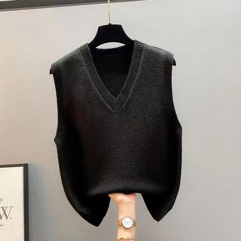 New Knitted Vest Jacket Spring and Autumn Vest Women's Sweater Korean-style V-neck Loose Autumn and Winter Vest Outer Wear