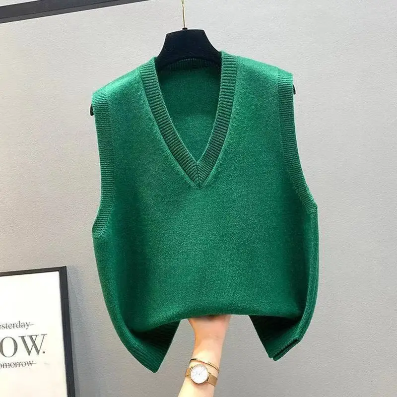New Knitted Vest Jacket Spring and Autumn Vest Women's Sweater Korean-style V-neck Loose Autumn and Winter Vest Outer Wear