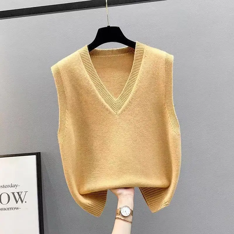 New Knitted Vest Jacket Spring and Autumn Vest Women's Sweater Korean-style V-neck Loose Autumn and Winter Vest Outer Wear