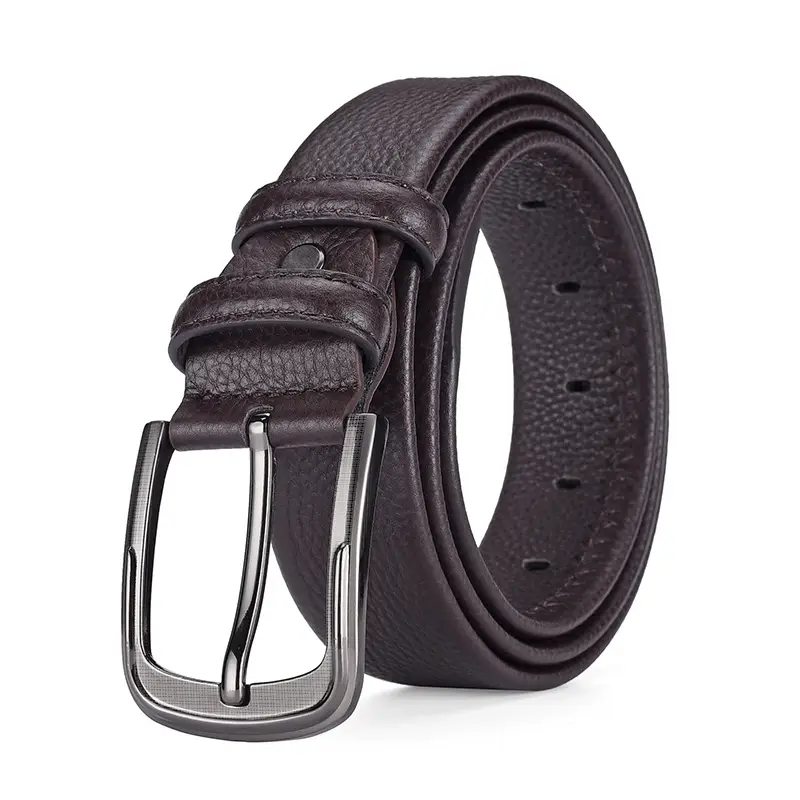 Men's Genuine Leather Belt with Hedge Litchi Pin Buckle