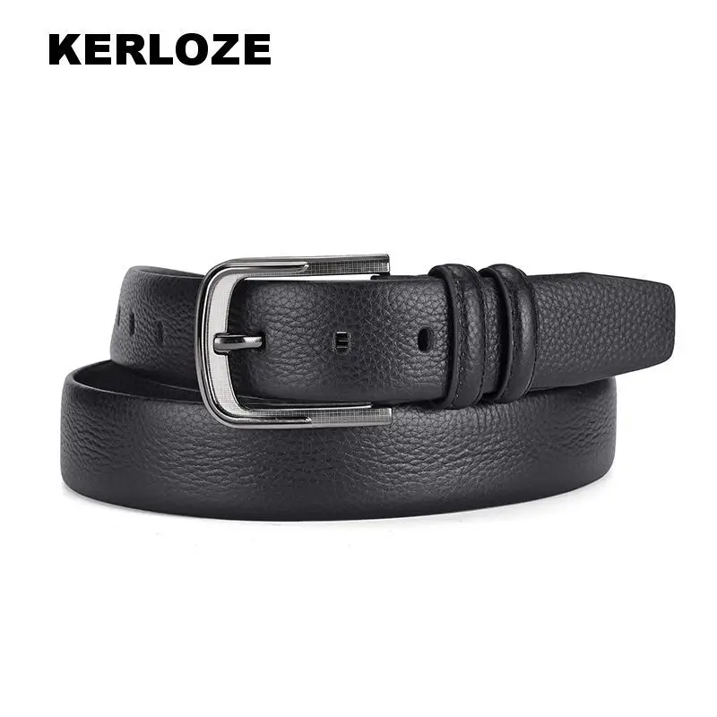 Men's Genuine Leather Belt with Hedge Litchi Pin Buckle
