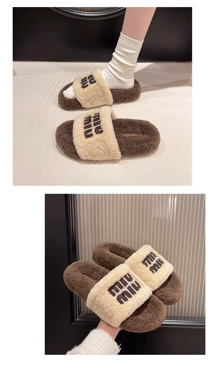 Thick-Soled Furry Slippers for Outdoor Wear 2025 New Autumn and Winter Lamb Wool Fluffy M-Shaped Trendy Internet Celebrity Fashion Cotton Slippers — feature 6