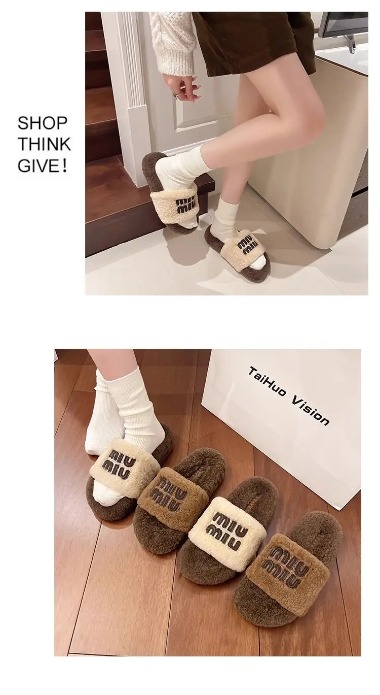 Thick-Soled Furry Slippers for Outdoor Wear 2025 New Autumn and Winter Lamb Wool Fluffy M-Shaped Trendy Internet Celebrity Fashion Cotton Slippers — feature 7