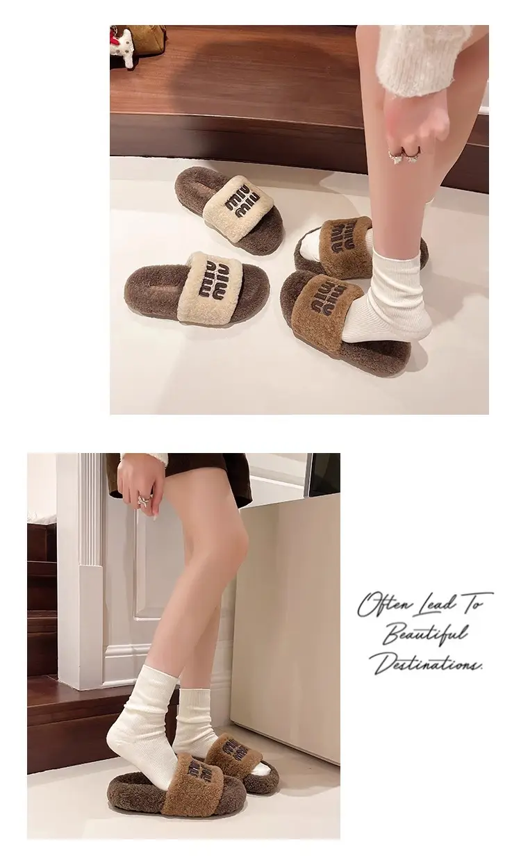Thick-Soled Furry Slippers for Outdoor Wear 2025 New Autumn and Winter Lamb Wool Fluffy M-Shaped Trendy Internet Celebrity Fashion Cotton Slippers — feature 8