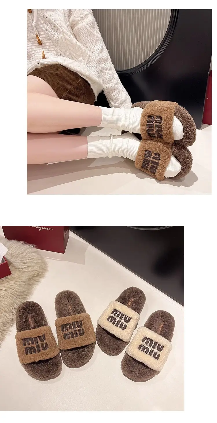 Thick-Soled Furry Slippers for Outdoor Wear 2025 New Autumn and Winter Lamb Wool Fluffy M-Shaped Trendy Internet Celebrity Fashion Cotton Slippers — feature 9