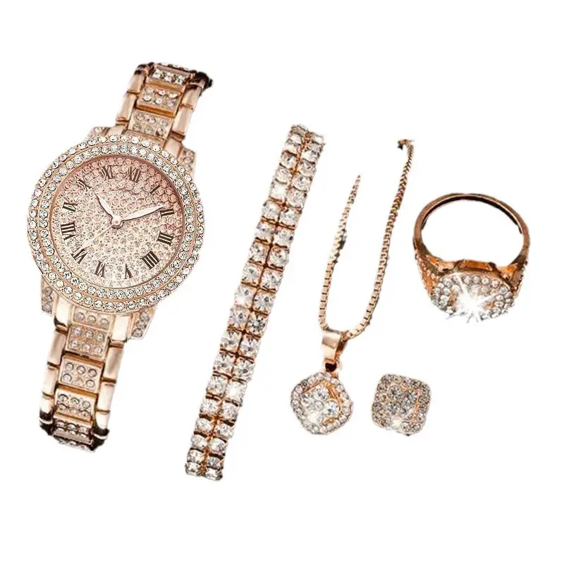 Che Tone Explosive Women's Watch Cornucopia Fashion Casual Roman Quartz suit Full Diamond Bracelet Fashion Watch