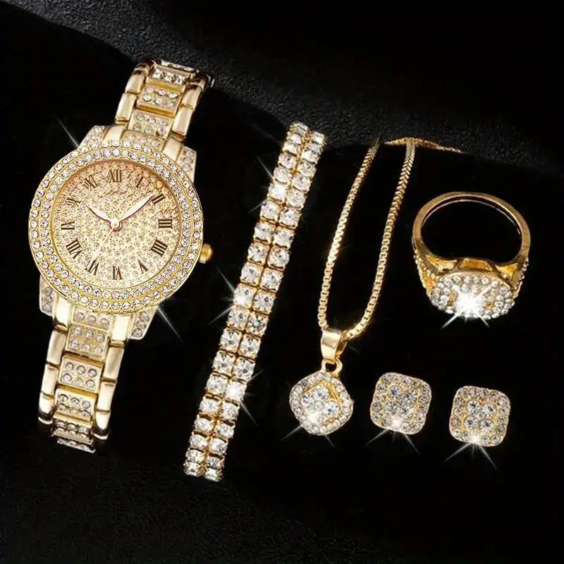 Che Tone Explosive Women's Watch Cornucopia Fashion Casual Roman Quartz suit Full Diamond Bracelet Fashion Watch — feature 3
