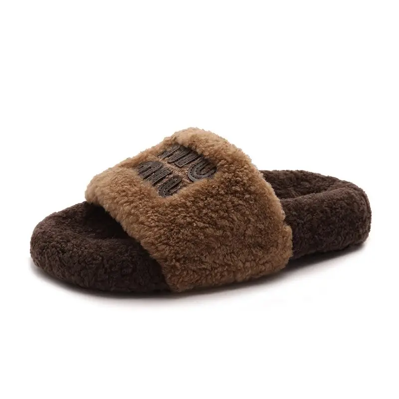 Thick-Soled Lamb Wool Slippers for Women, Suitable for Outdoor Wear, 2025 Autumn and Winter New Style, m Letter Suede Slip-On Slippers, Home Wear Cotton Slippers - Image 8