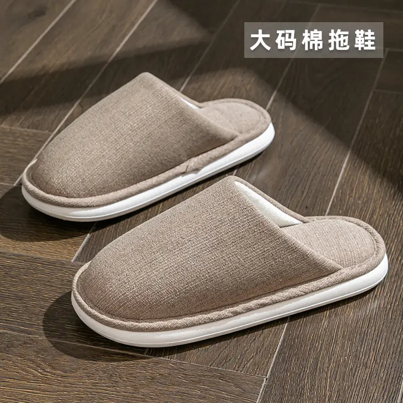 plus size cotton slippers men's autumn and winter indoor home wide foot fat large elderly non-slip soft bottom cloth slippers for men