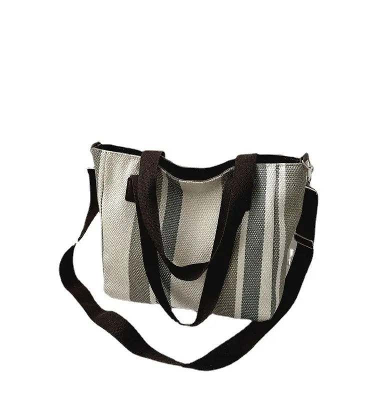 Women Striped Canvas Commuter Bag 2024 New - Image 9