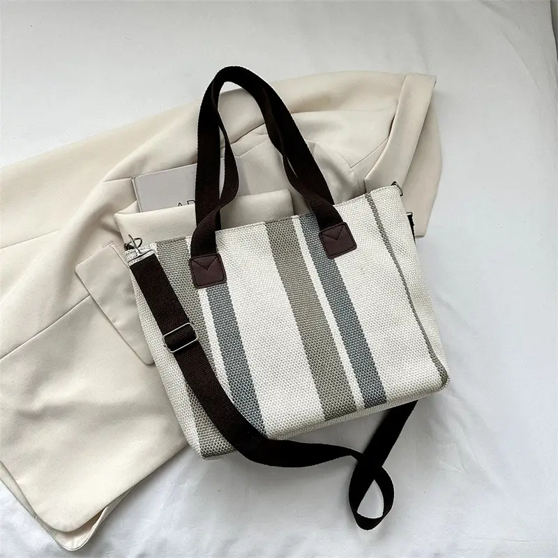 Women Striped Canvas Commuter Bag 2024 New - Image 10