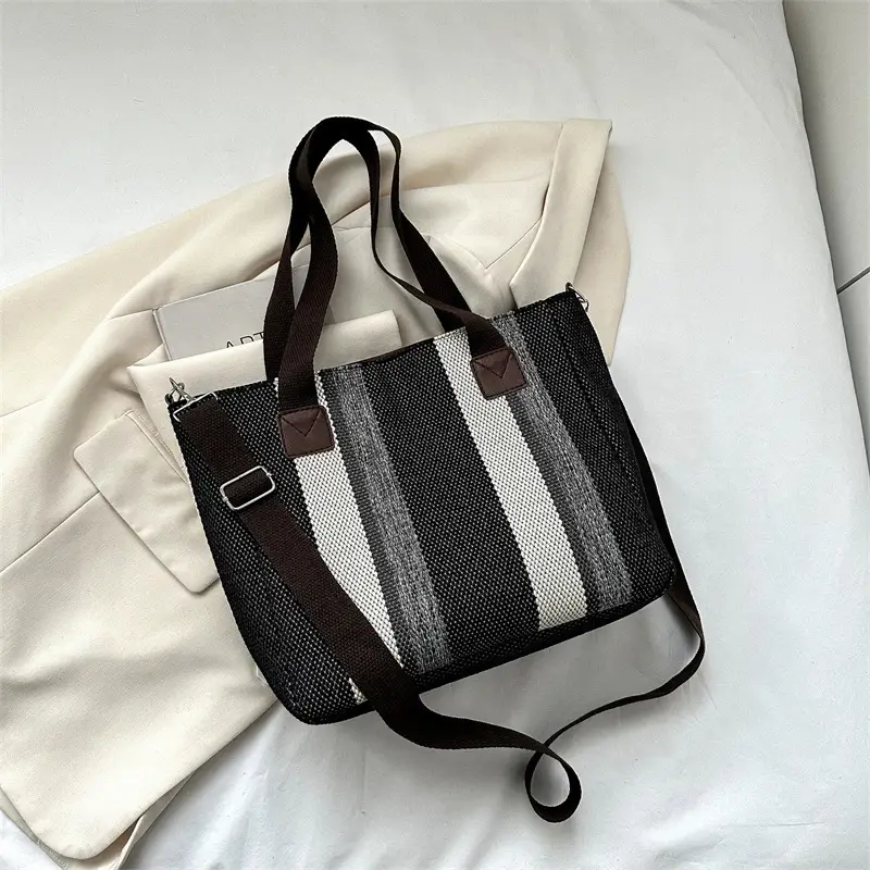 Women Striped Canvas Commuter Bag 2024 New - Image 11