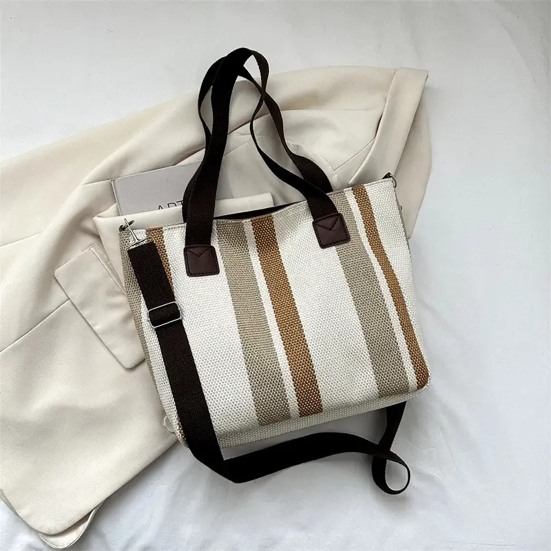 Women Striped Canvas Commuter Bag 2024 New - Image 12