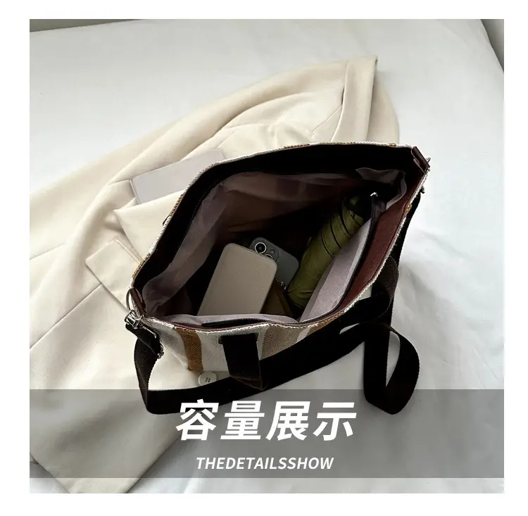 Women Striped Canvas Commuter Bag 2024 New — feature 22