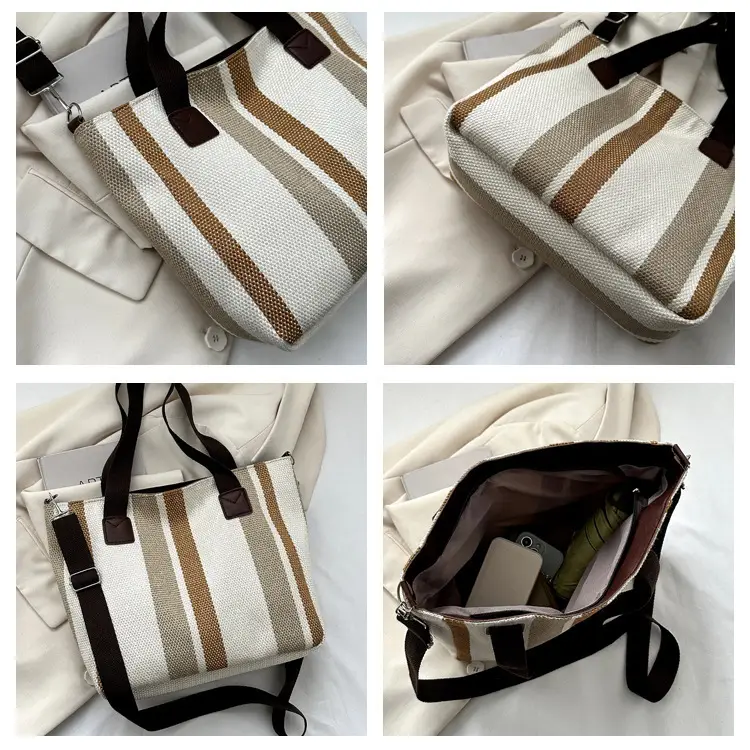 Women Striped Canvas Commuter Bag 2024 New — feature 23