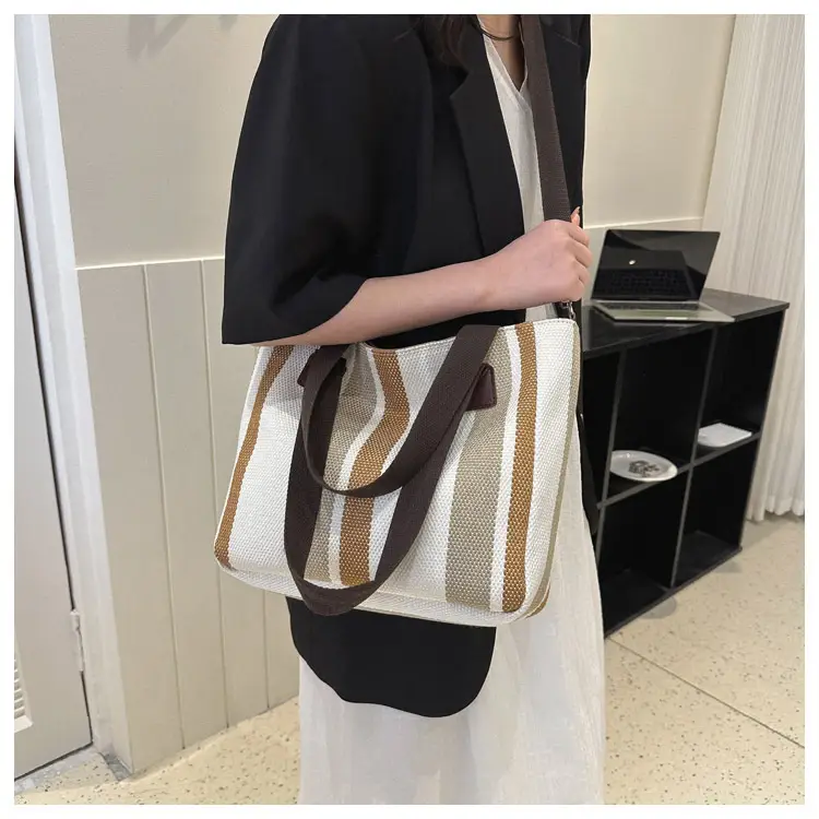 Women Striped Canvas Commuter Bag 2024 New — feature 25