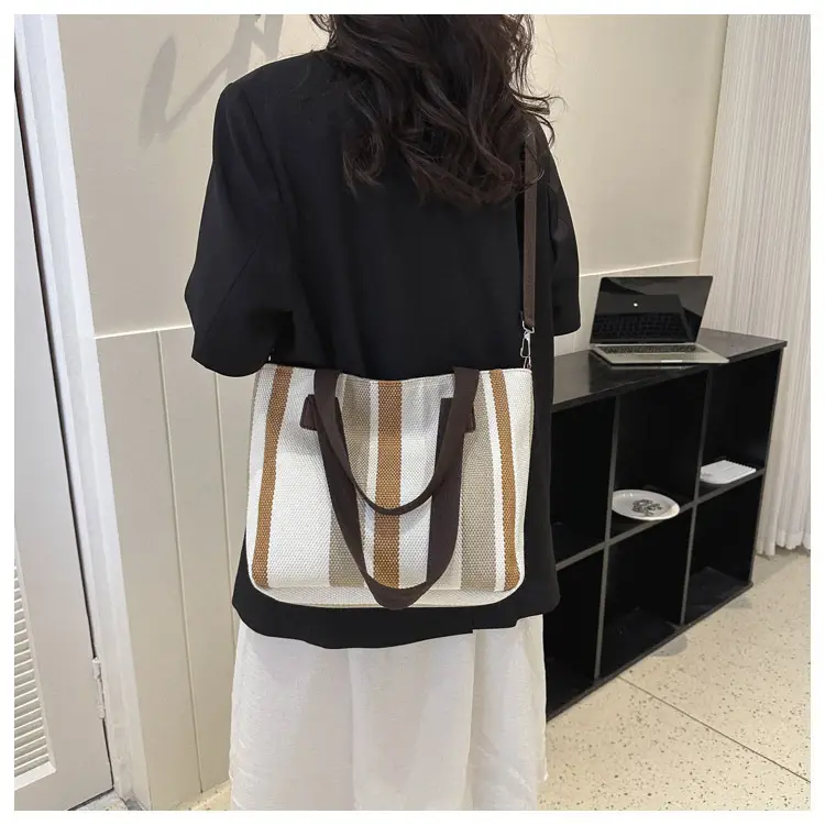 Women Striped Canvas Commuter Bag 2024 New — feature 26